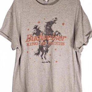 Junk Food Tees‎ Women's Budweiser King Of Beers Gray Graphic T Shirt Size Large